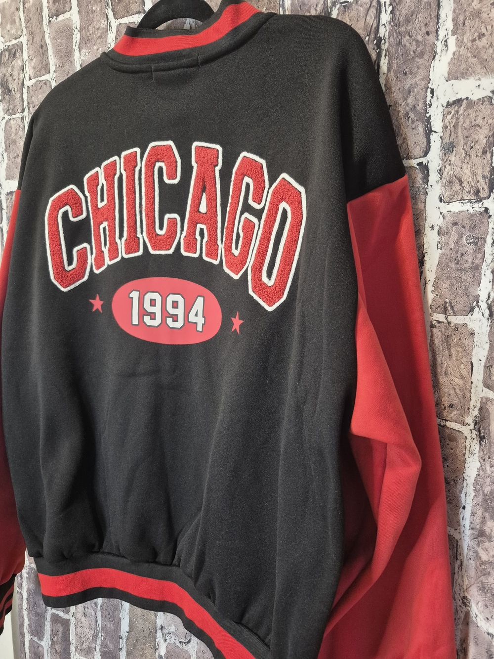 NWT Orange Kiss Chicago 1994 Varsity Bomber Jacket Black Red L - Picture 12 of 16